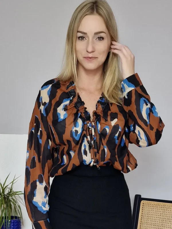 koszula w panterkę damska bawełniana brązowa cętki