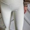 legginsy prążkowane kremowe pas skos