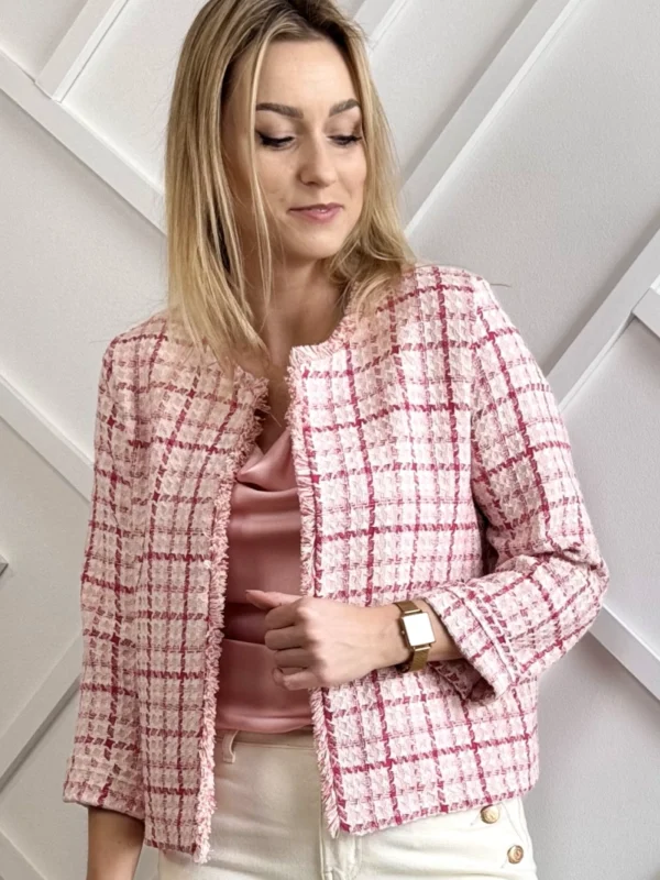 tweedowa marynarka damska różowa