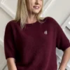 sweter z alpaki bordowy, sweterek baby alpaka na krótki rękaw
