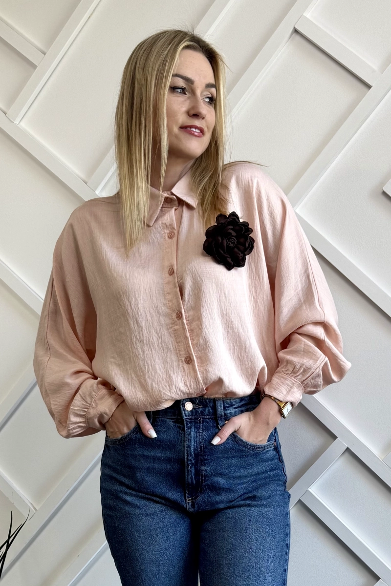brzoskwiniowa koszula damska oversize pastelowy pomarańcz