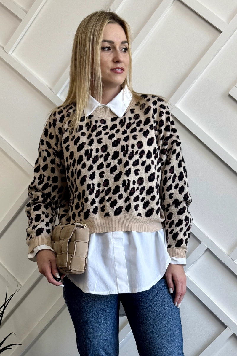 sweter w panterkę damski o krótszym kroju