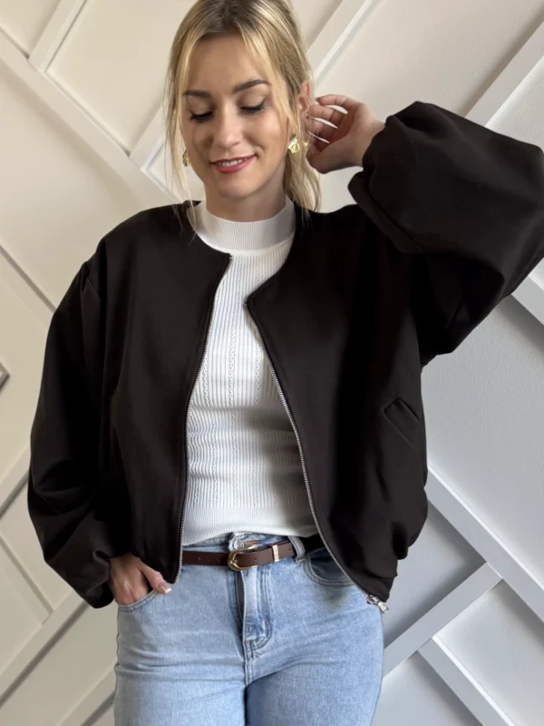 brązowa kurtka bomberka damska czekoladowa