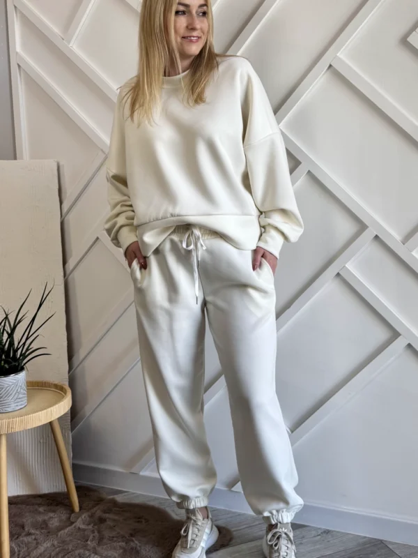 biały komplet dresowy damski, dres damski ecru kremowy materiał masełko