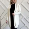 kremowy długi kardigan damski sweter bez zapięcia ecru wiskozowy