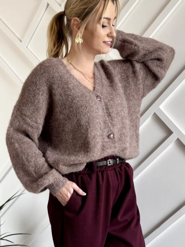sweter damski rozpinany jasno brązowy cappuccino kardigan