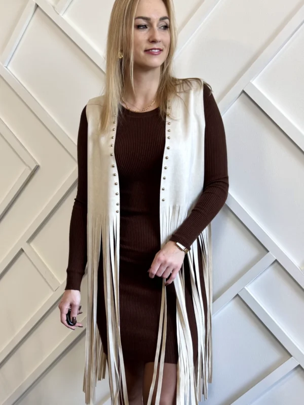 zamszowa kamizelka z frędzlami beżowa