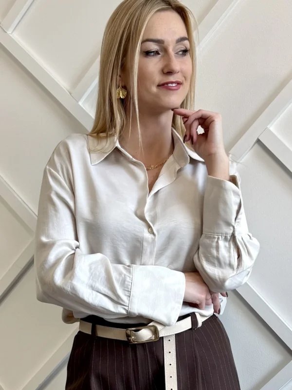 beżowa satynowa koszula damska