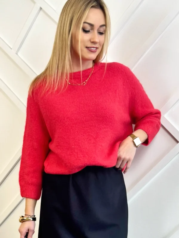 sweter damski baby alpaka koralowy rękaw 3/4 Toscana-39 czerwony