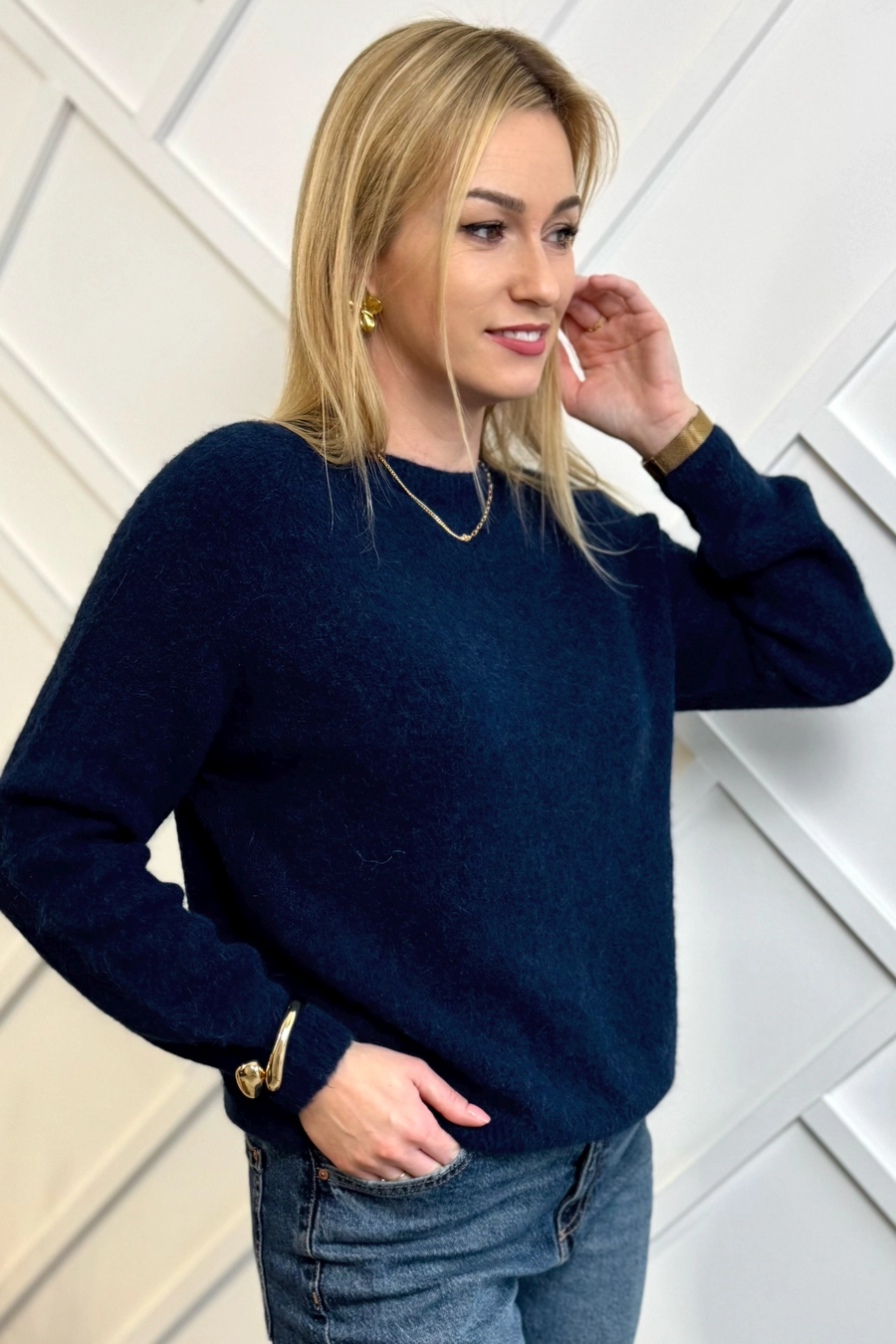 granatowy sweter damski baby alpaka długi rękaw Toscana-39