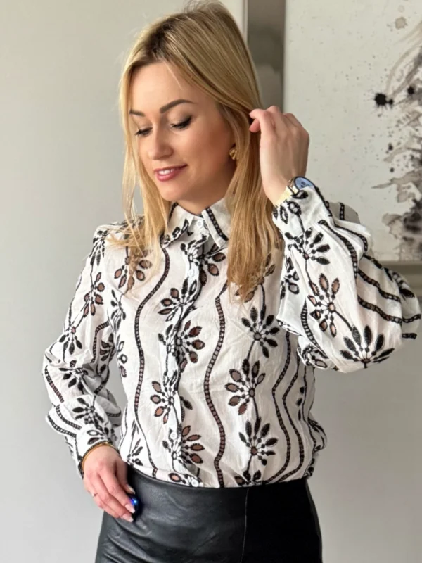 biała koszula damska ażurowa haftowana