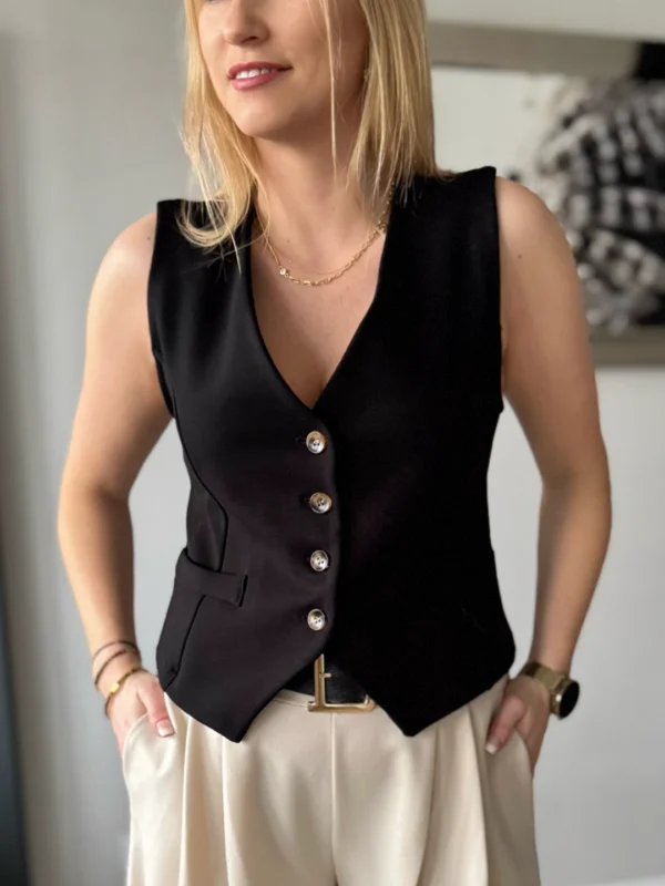 elegancka kamizelka damska czarna garniturowa