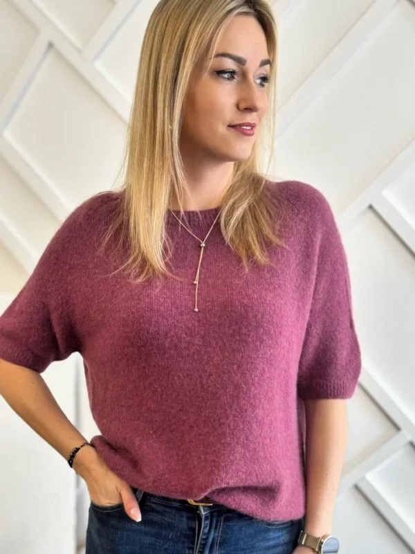 sweter damski baby alpaka ciemny różowy antyczny na krótki rękaw