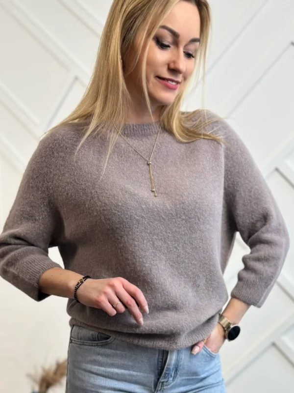 sweter damski baby alpaka taupe ciemny beżowy rękaw 3/4 Toscana-39