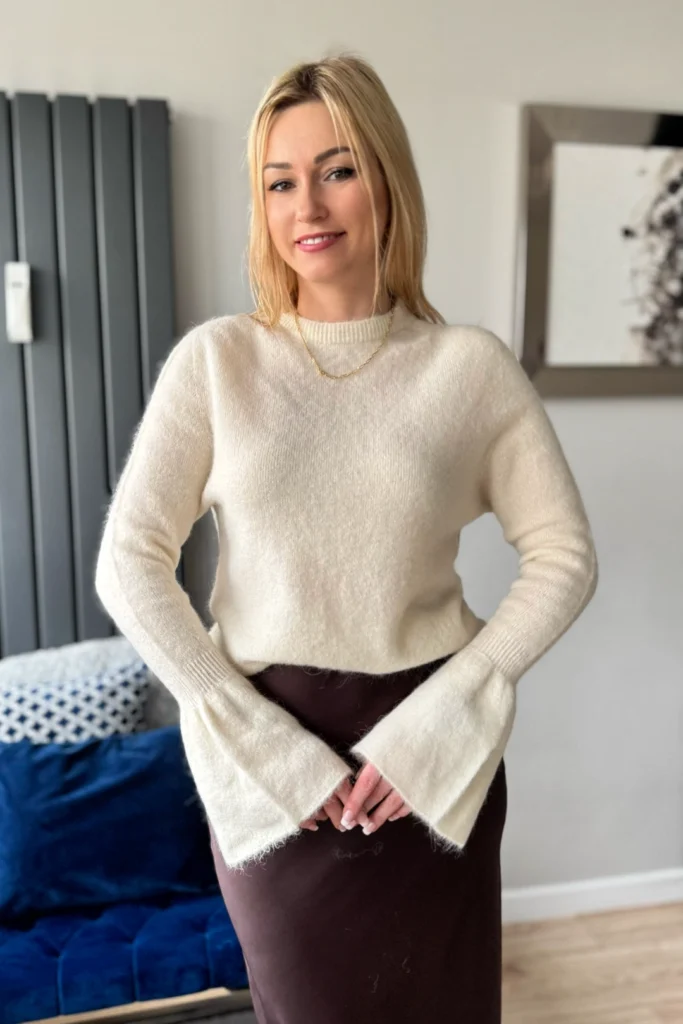 sweter damski baby alpaka dzwonek ecru śmietankowy kremowy