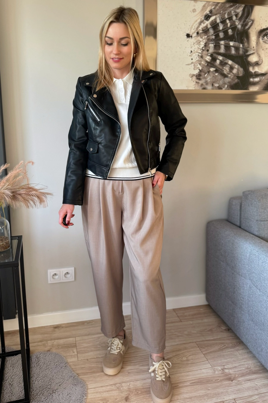 kurtka ramoneska czarna damska z ekoskóry skórzana biker