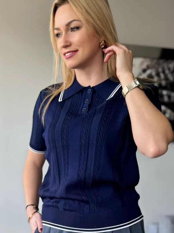 koszulka bluzka POLO damska granatowa z kołnierzykiem z krótkim rękawem