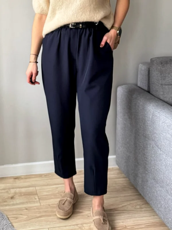 spodnie damskie cygaretki granatowe z paskiem