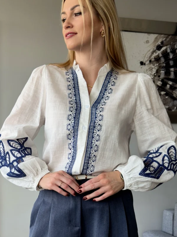 Koszula BOHO z haftem biała