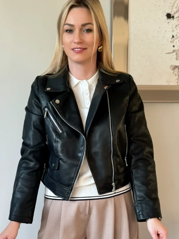 kurtka ramoneska czarna damska z ekoskóry skórzana biker