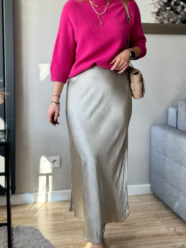 Satynowa spódnica midi beżowa z wiskozy