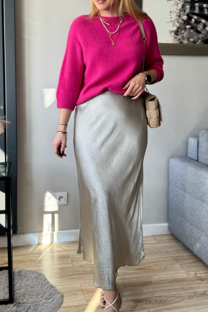 satynowa spódnica midi beżowa z wiskozy 100% wiskoza perłowa