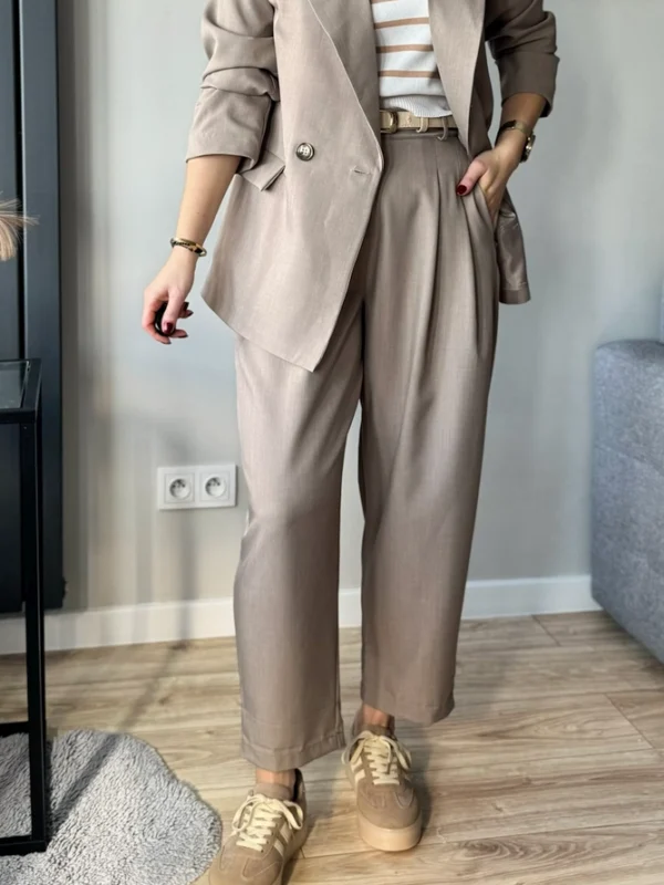 Spodnie balloon damskie beżowe