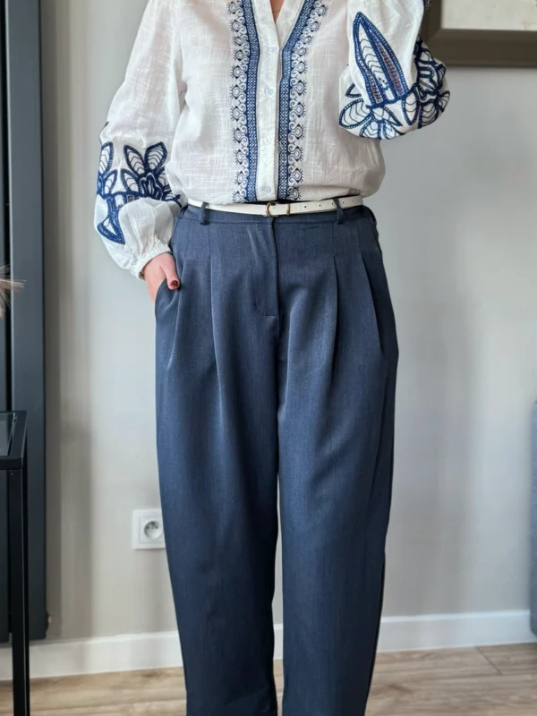 Spodnie balloon damskie granatowe