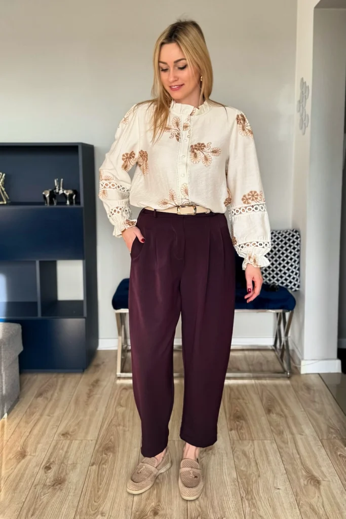 spodnie damskie balloon balony eleganckie bordowe