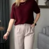 sweter damski z alpaki bordowy z krótkim rękawem Toscana-39 baby alpaka