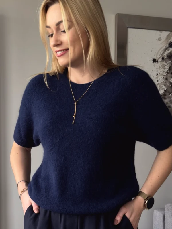 sweter damski baby alpaka granatowy z krótkim rękawem Toscana-39
