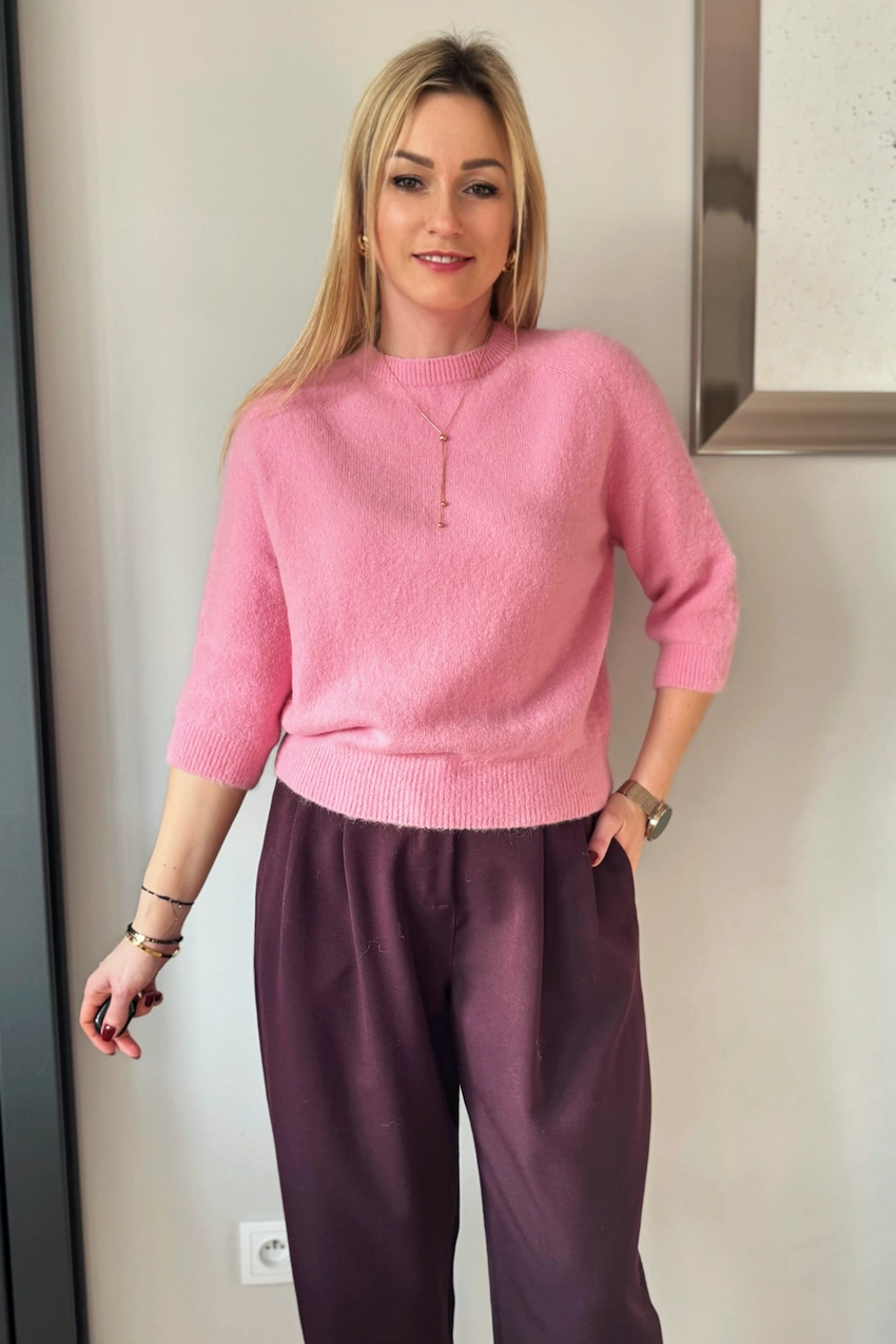sweter damski baby alpaka różowy rękaw 3/4 Toscana-39 jasny róż