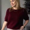 sweter damski z alpaki bordowy z krótkim rękawem Toscana-39 baby alpaka