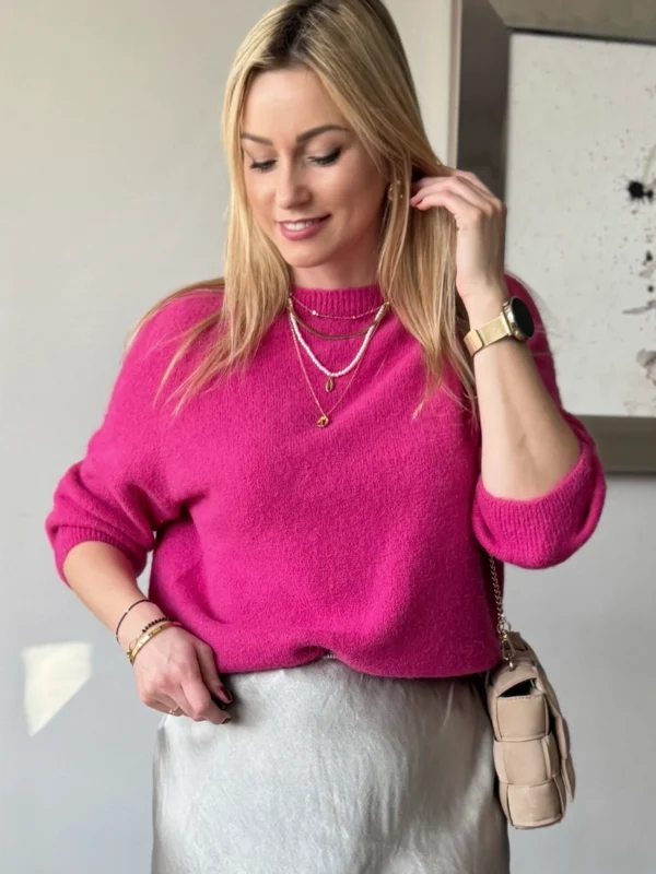 sweter damski baby alpaka fuksja rękaw 3/4 Toscana-39 różowy