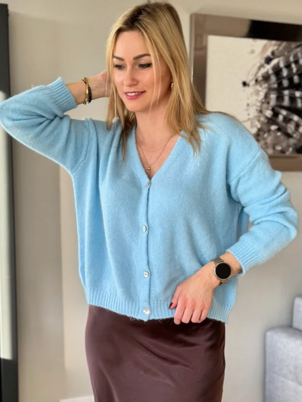 sweter damski z alpaki baby alpaka rozpinany błękitny kardigan