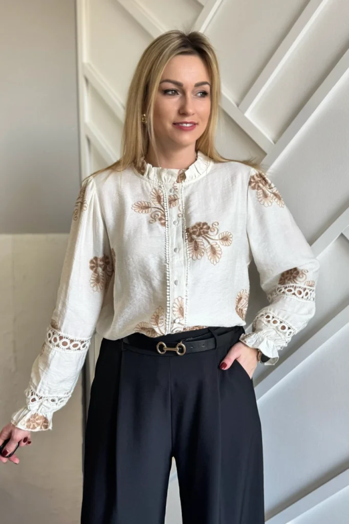 koszula damska boho z haftami beżowa haftowane wzory