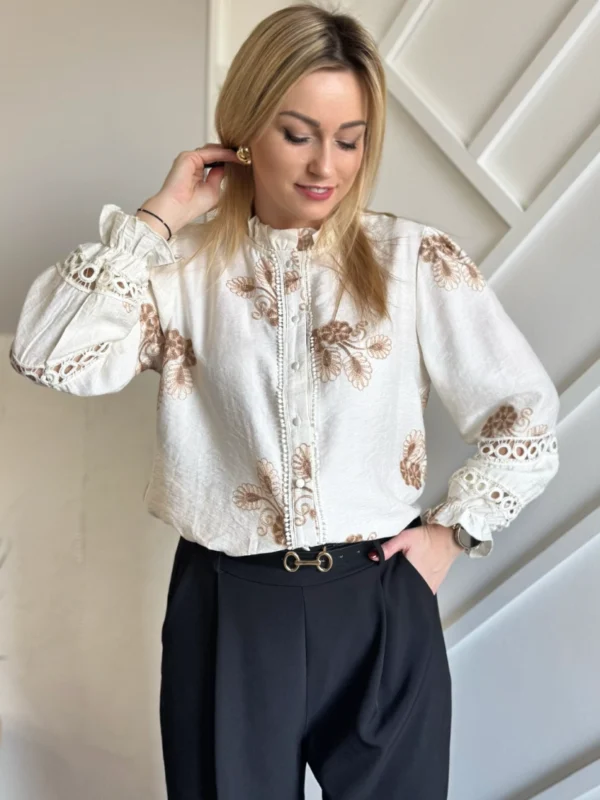 koszula damska boho z haftami beżowa haftowane wzory