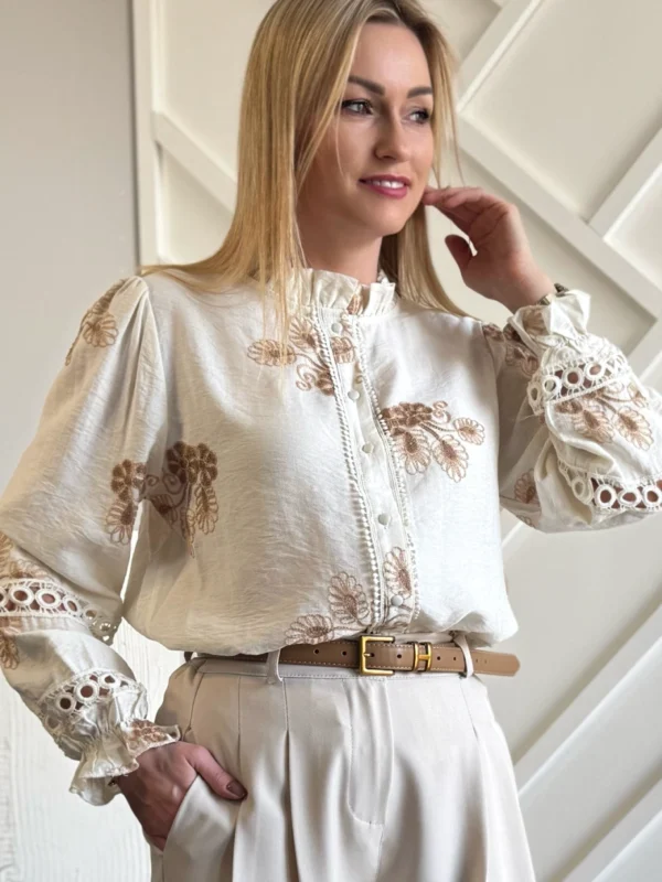 koszula damska boho z haftami beżowa haftowane wzory