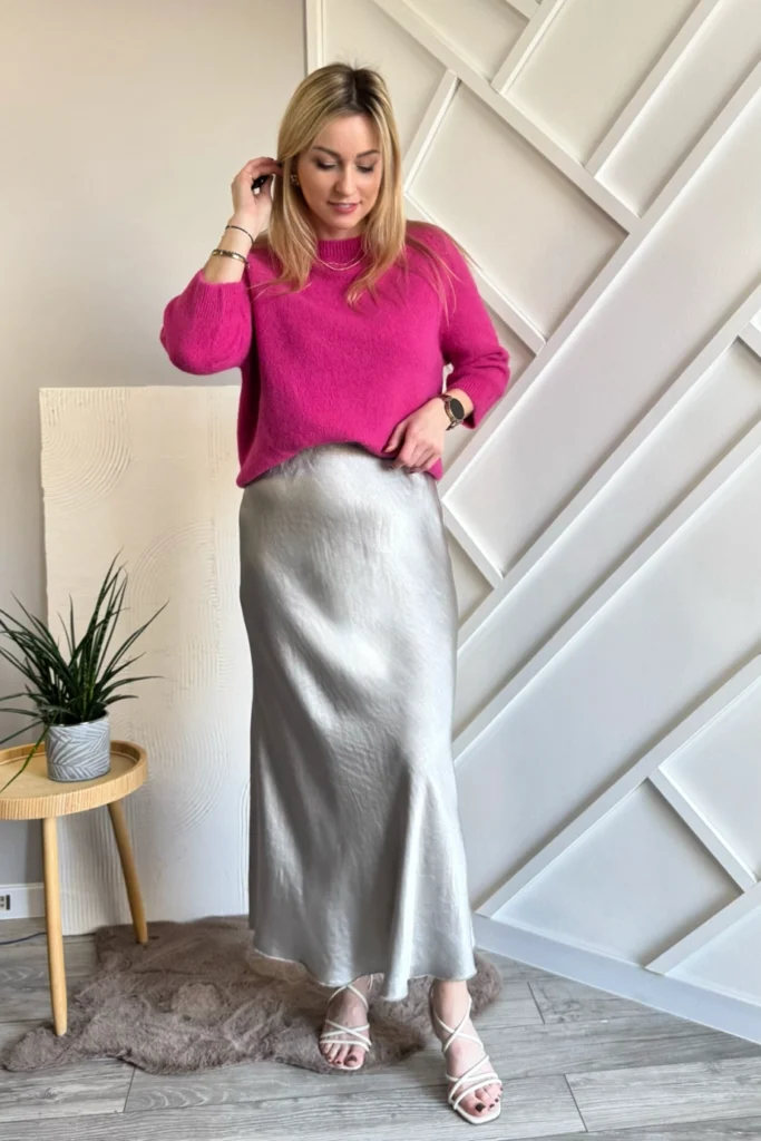 satynowa spódnica midi beżowa z wiskozy 100% wiskoza perłowa