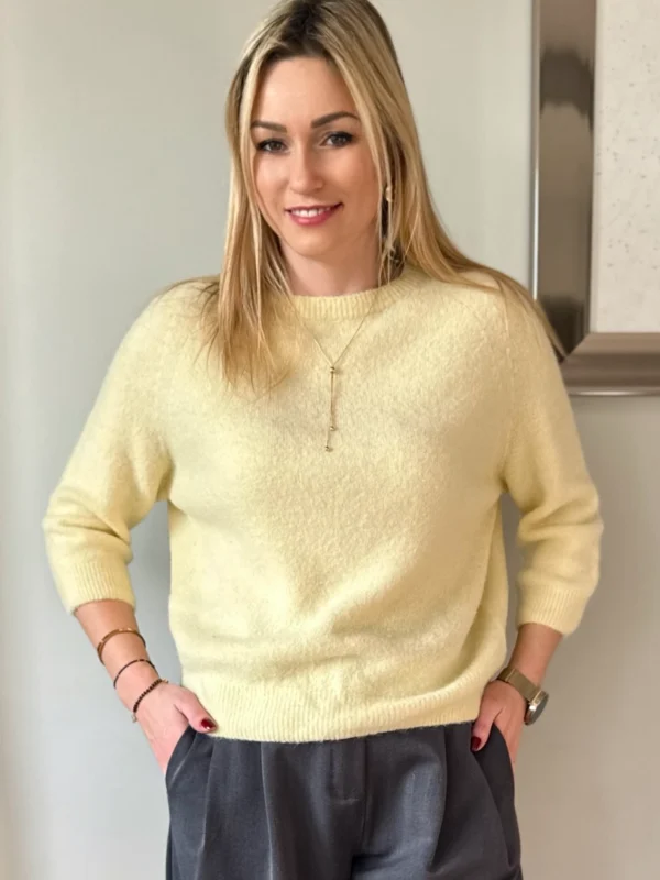sweter damski baby alpaka z alpaki jasny żółty rękaw 3/4 Toscana-39 cytrynowy