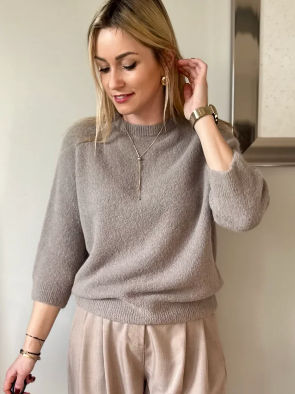 sweter damski baby alpaka z alpaki taupe rękaw 3/4 Toscana-39 cappuccino