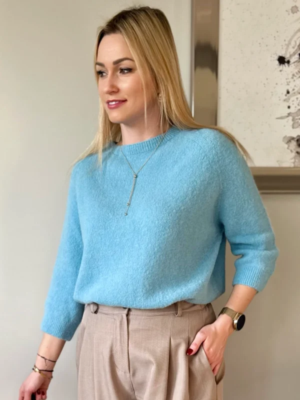 sweter damski baby alpaka z alpaki błękitny rękaw 3/4 Toscana-39