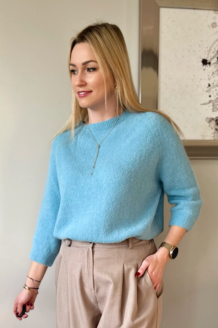 sweter damski baby alpaka z alpaki błękitny rękaw 3/4 Toscana-39