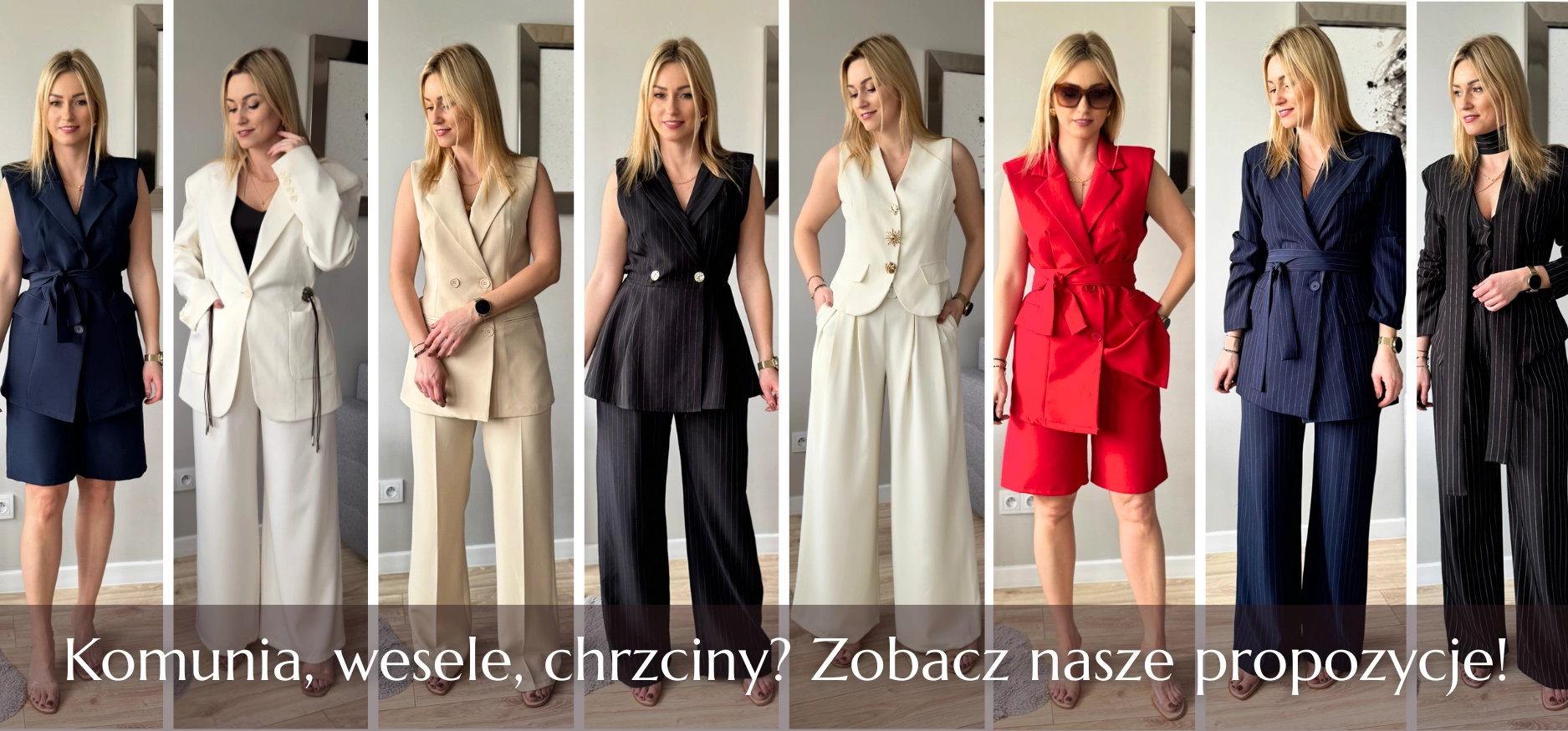 garnitury damskie eleganckie komplety na komunię chrzciny