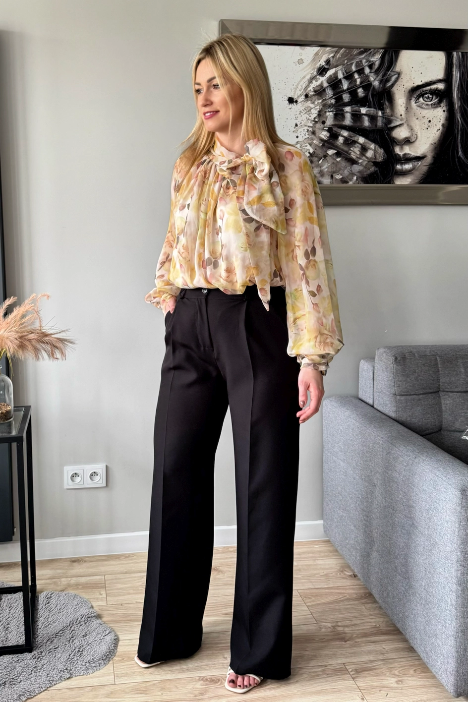 eleganckie spodnie damskie czarne w kant z wysokim stanem