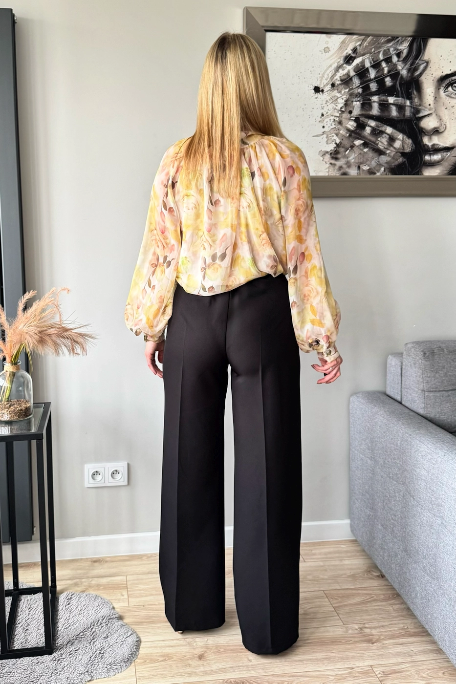 eleganckie spodnie damskie czarne w kant z wysokim stanem