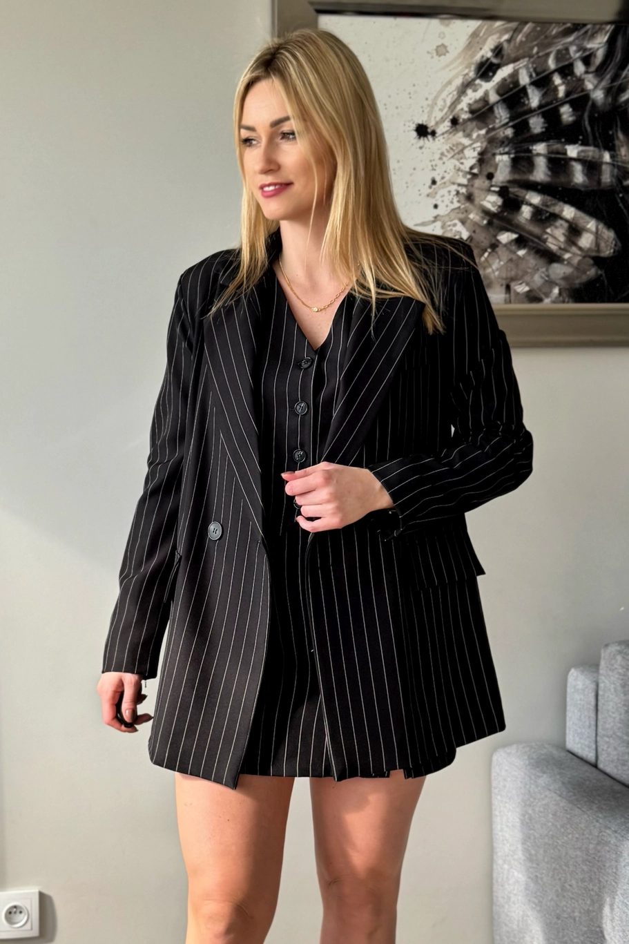 marynarka damska czarna oversize w paski
