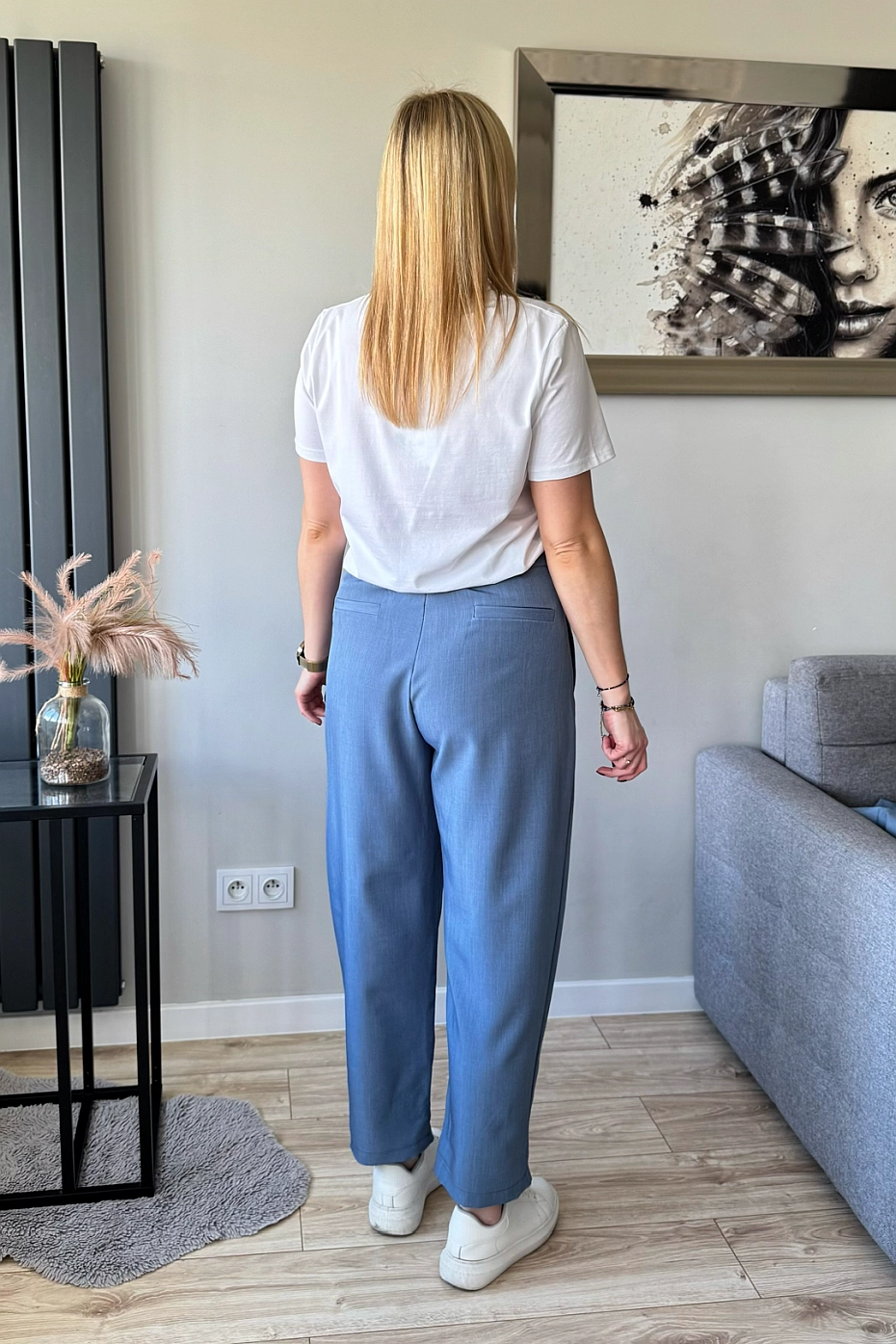 niebieski garnitur komplet damski marynarka oversize spodnie balony balloon