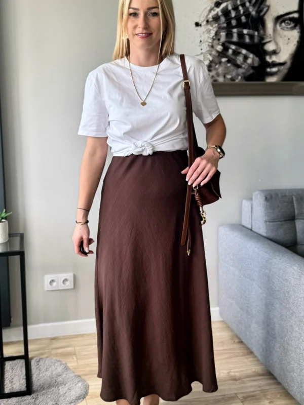 spódnica midi czekoladowa wiskozowa z wiskozy brązowa