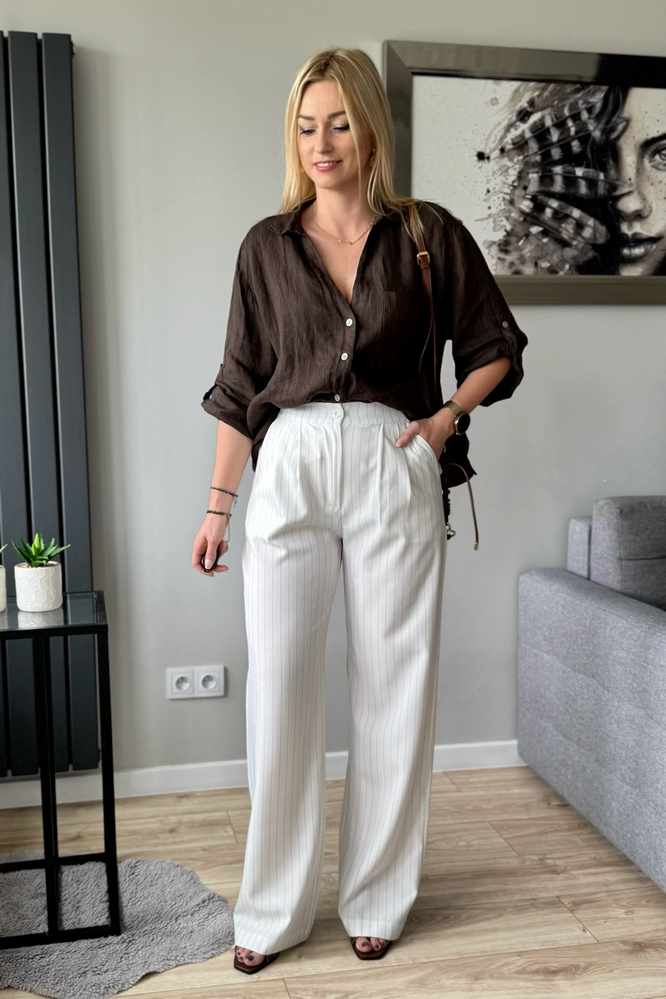 lniana koszula damska czekoladowa brązowa 100% len oversize